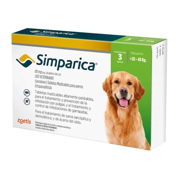 Simparica para perros 20 a 40 kg 3 Comprimidos 80mg